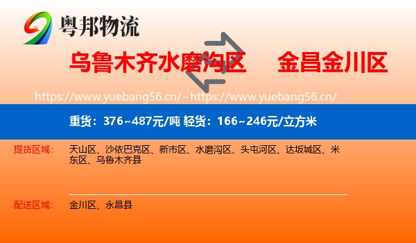 乌鲁木齐水磨沟区到金川区物流
