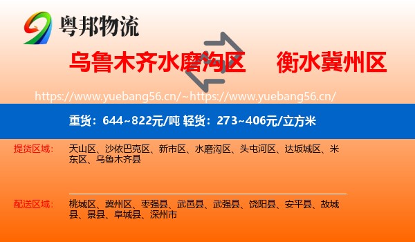 乌鲁木齐水磨沟区到冀州区物流