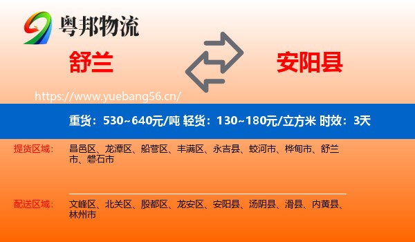 舒兰到安阳县物流专线名片