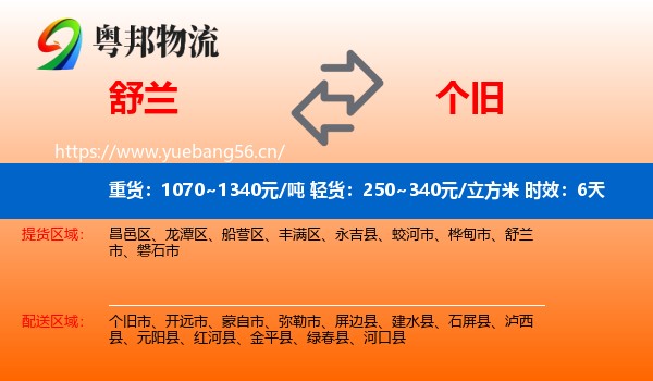 舒兰到个旧市物流专线名片