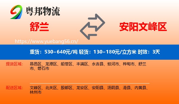 舒兰到文峰区物流专线名片