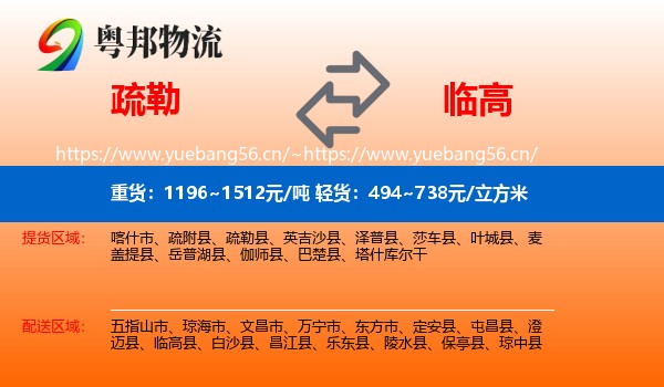 疏勒到临高县物流