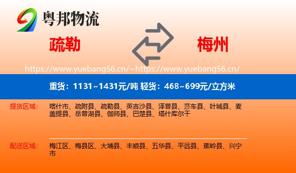 疏勒到梅州物流