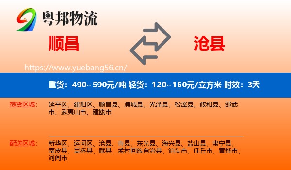 顺昌到沧县物流 顺昌到沧县物流专线名片