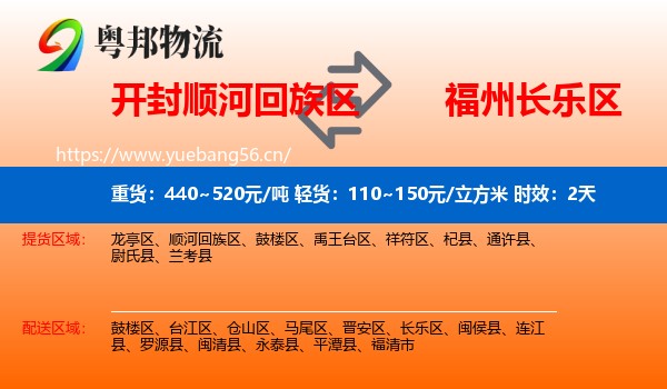开封顺河回族区到长乐区物流专线名片