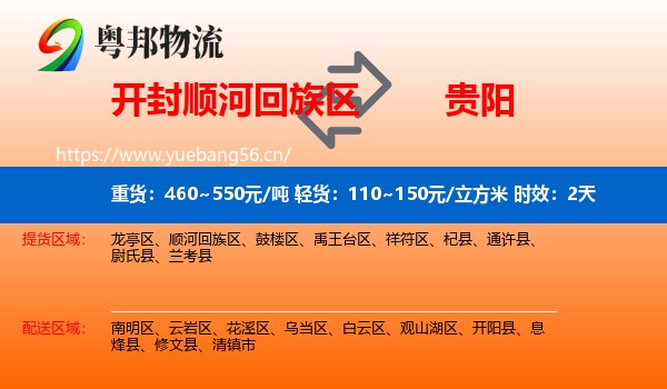 开封顺河回族区到贵阳物流专线名片
