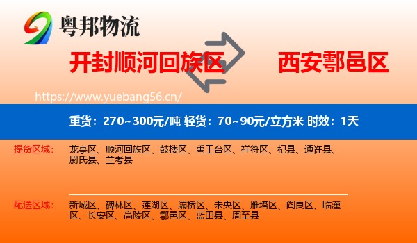 开封顺河回族区到鄠邑区物流专线名片