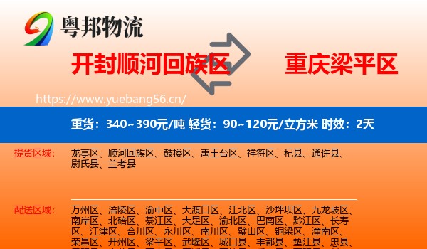 开封顺河回族区到梁平区物流专线名片