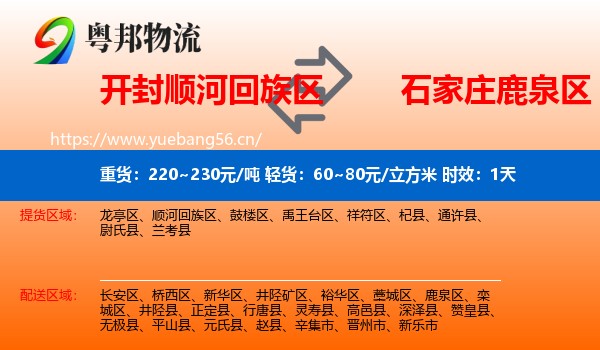 开封顺河回族区到鹿泉区物流专线名片