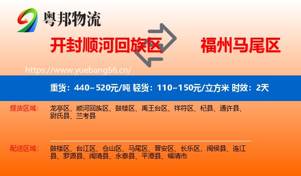 开封顺河回族区到马尾区物流专线名片