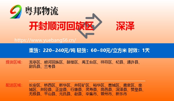 开封顺河回族区到深泽县物流专线名片