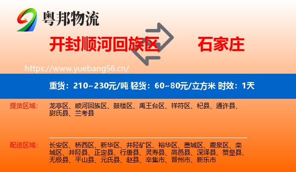 开封顺河回族区到石家庄物流专线名片