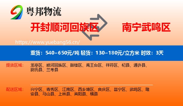 开封顺河回族区到武鸣区物流专线名片