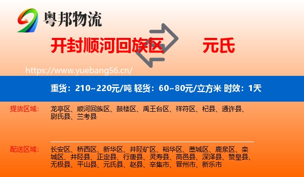 开封顺河回族区到元氏县物流专线名片