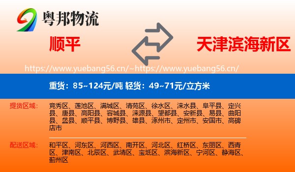 顺平到滨海新区物流