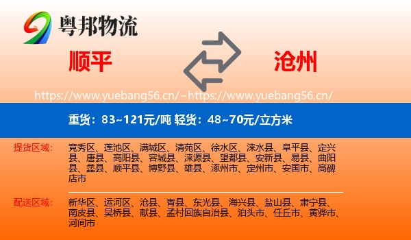 顺平县到沧州物流专线