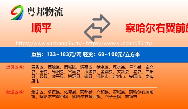 顺平到察哈尔右翼前旗物流