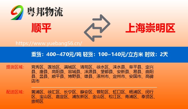 顺平到崇明区物流专线名片