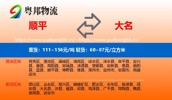 顺平到大名县物流