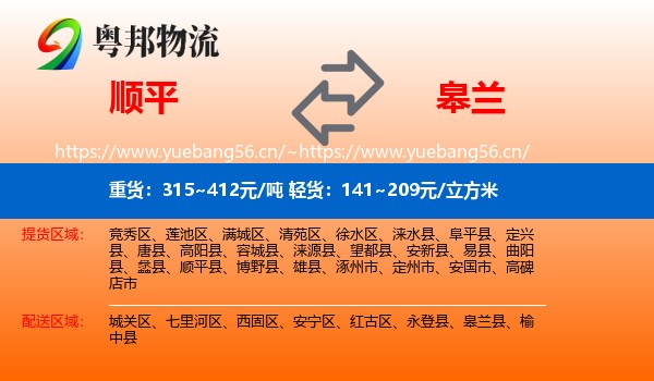 顺平到皋兰县物流