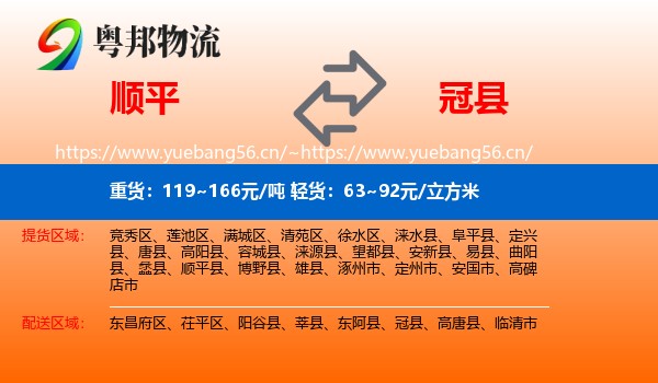 顺平到冠县物流