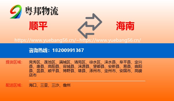 顺平县到海南物流专线