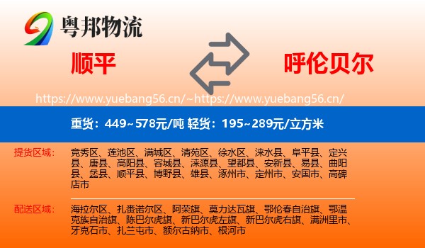顺平县到呼伦贝尔物流专线