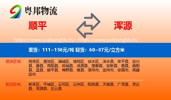 顺平到浑源县物流