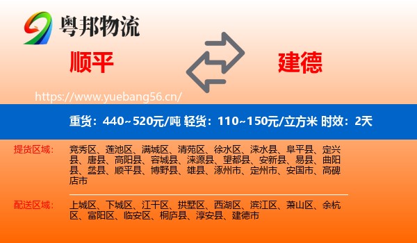 顺平到建德市物流 顺平到建德市物流专线名片
