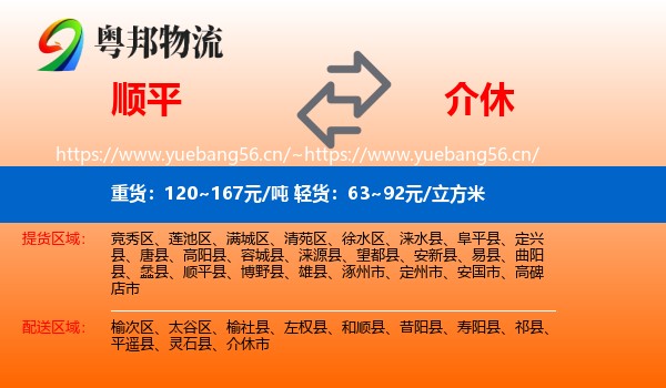顺平到介休市物流