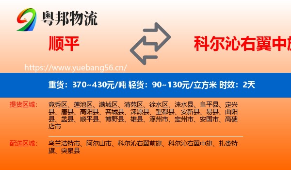顺平到科尔沁右翼中旗物流 顺平到科尔沁右翼中旗物流专线名片