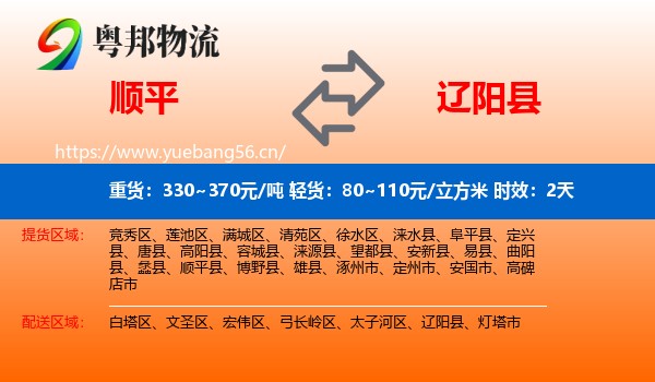 顺平到辽阳县物流专线名片