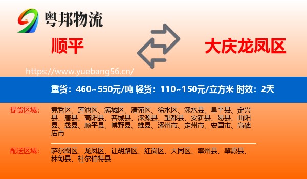 顺平到龙凤区物流专线名片