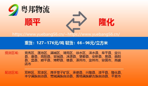 顺平到隆化县物流