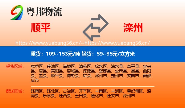 顺平到滦州市物流