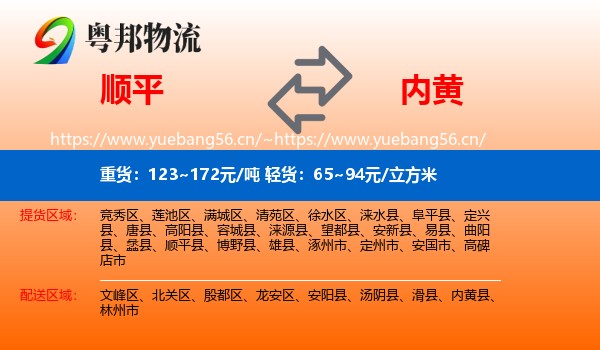 顺平到内黄县物流