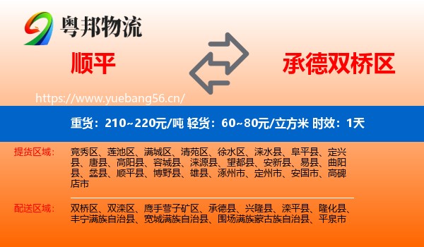 顺平到双桥区物流专线名片