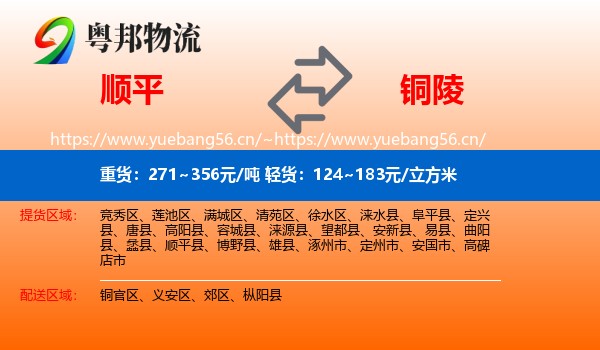 顺平县到铜陵物流专线