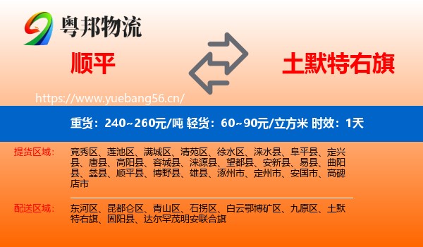 顺平到土默特右旗物流专线名片