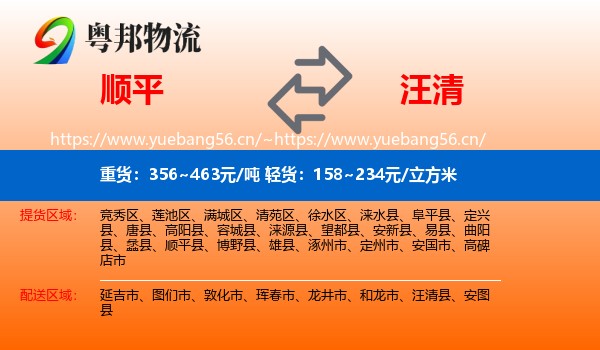 顺平到汪清县物流