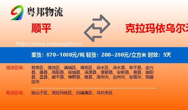 顺平到乌尔禾区物流专线名片