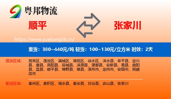 顺平到张家川物流专线名片
