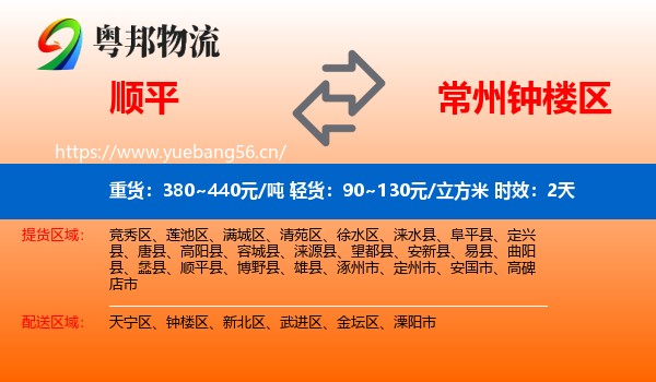 顺平到钟楼区物流专线名片