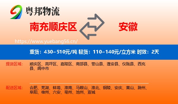 南充顺庆区到安徽物流专线名片