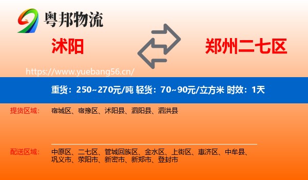沭阳到二七区物流专线名片