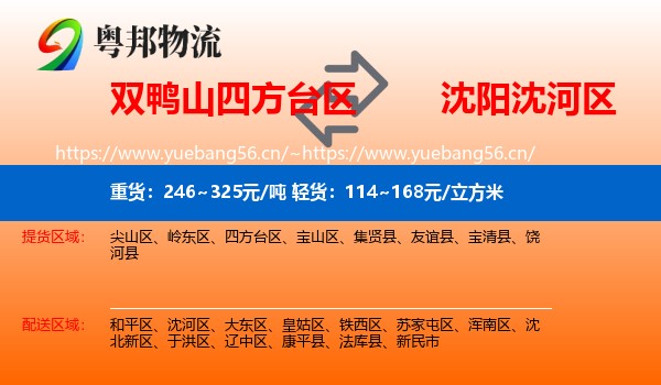双鸭山四方台区到沈河区物流