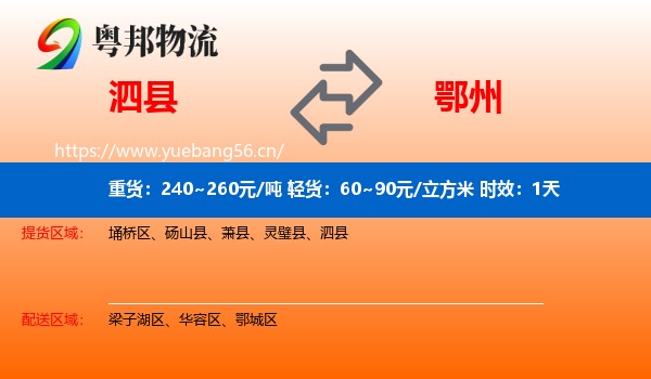 泗县到鄂州物流 泗县到鄂州物流专线名片