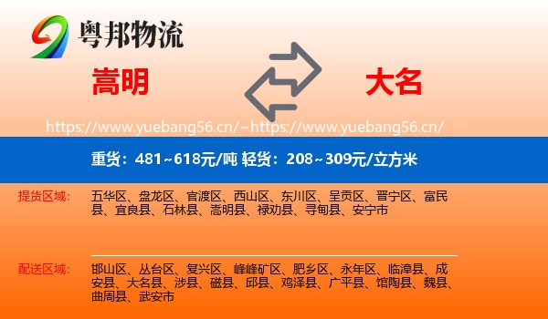 嵩明到大名县物流