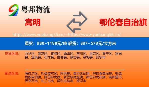 嵩明到鄂伦春自治旗物流
