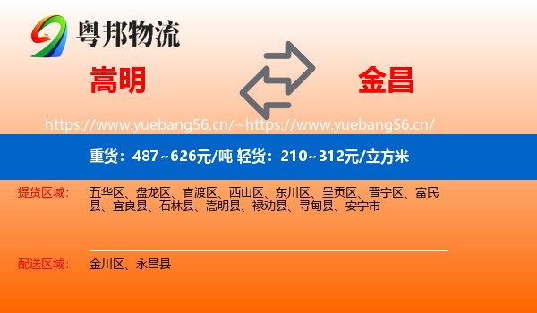 嵩明到金昌物流